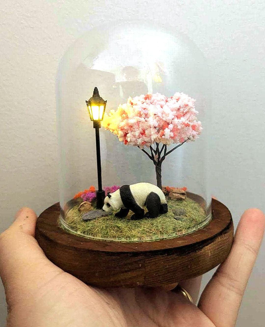 Handmade Panda Diorama: Light-up Cherry Blossom Terrarium - Etsy