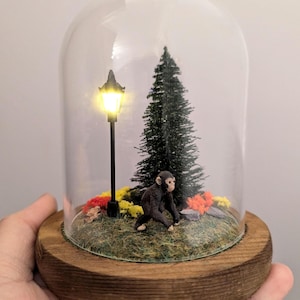Chimpanzee Monkey Terrarium Miniature Handmade Light Up Terrarium Diorama Chimp