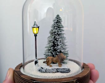 Narnia Aslan Lion Handmade Diorama: Light-Up Terrarium Bell Jar