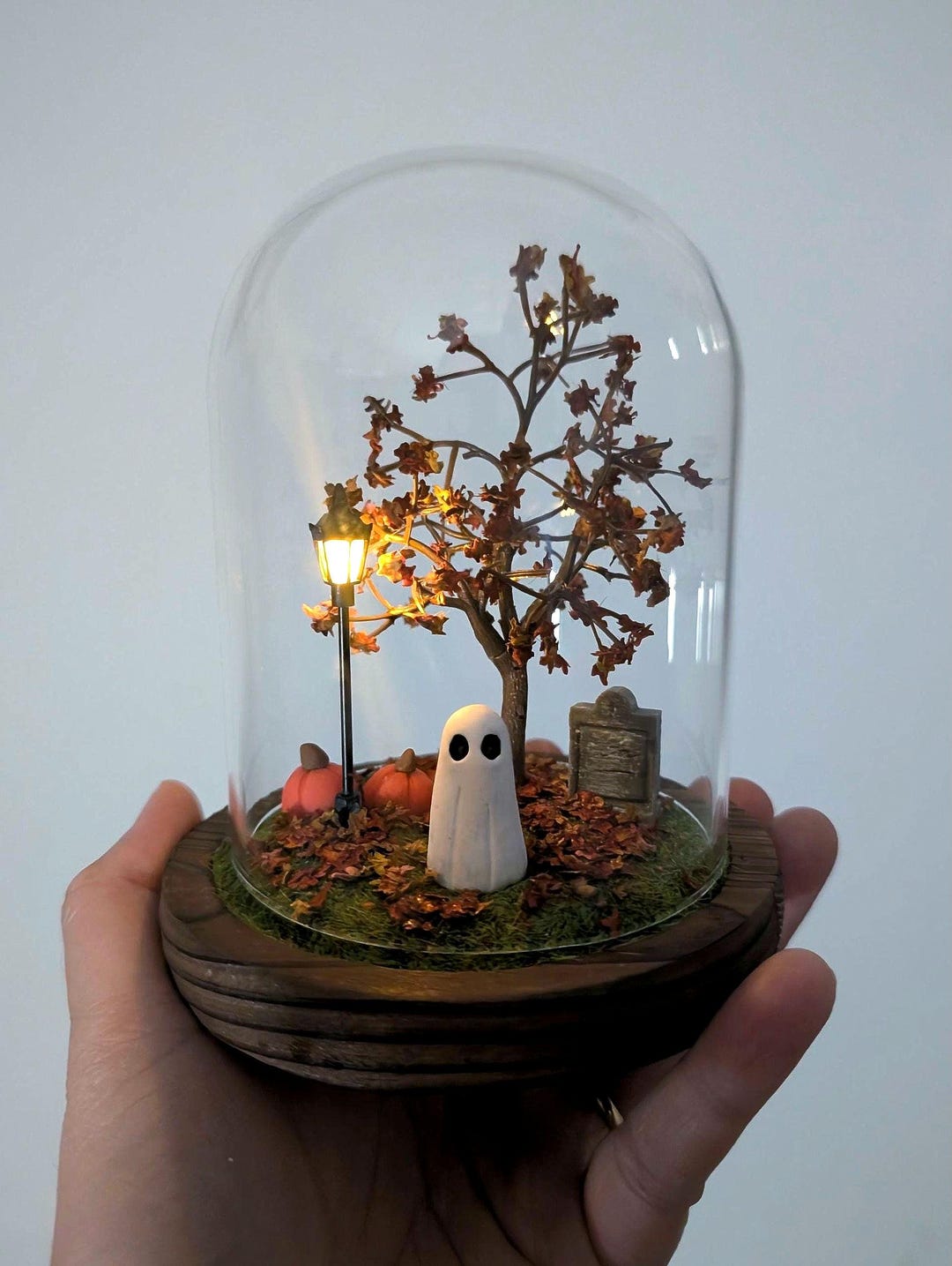 Handmade Spooky Halloween Pumpkin Diorama With Light Jar