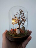 Ghost Terrarium Handmade Autumn Halloween Spooky Pumpkin Light Diorama Cute lamp Bell Jar Desk Pet Gift Birthday Christmas Cloche Fall Mini