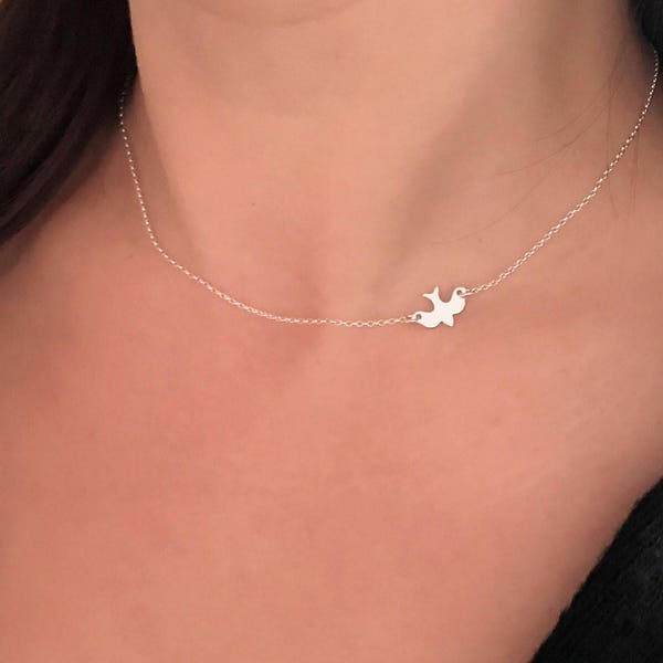 Sterling Silver Soaring Bird Necklace - Soar Bird Necklace - Dove Necklace