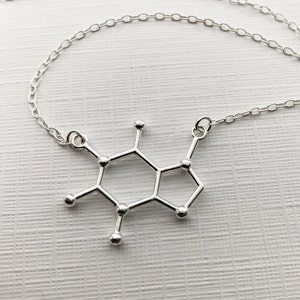 Sterling Silver Caffeine Necklace Caffeine Molecule, Science Jewellery, Chemistry Jewellery, Gift for her, Molecule necklace image 7