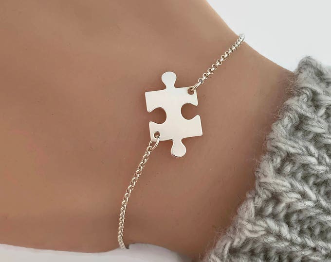 Sterling Silver Puzzle Piece Bracelet Adjustable Jigsaw Etsy
