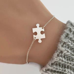 Sterling Silver Puzzle Piece Bracelet, Adjustable Jigsaw Bracelet, Autism Awareness Bracelet, Silver Anklet, Puzzle piece jewelry