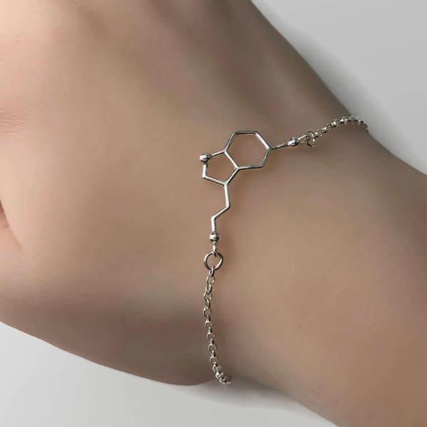 Sterling Silver Serotonin Bracelet - Serotonin Molecule, Science Jewellery, Chemistry Jewellery, Molecular Structure Bracelet