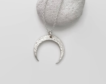 Moon Necklace, Sterling Silver Crescent Moon Necklace, Upside Down Moon Necklace