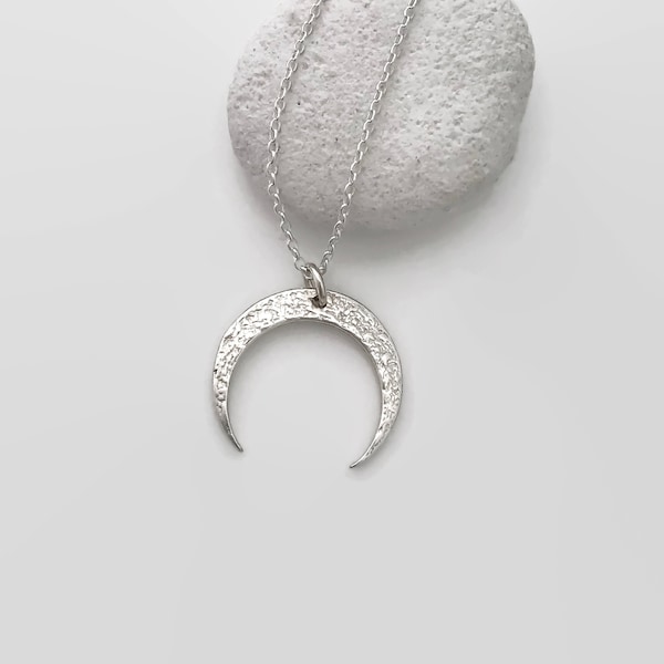 Moon Necklace, Sterling Silver Crescent Moon Necklace, Upside Down Moon Necklace