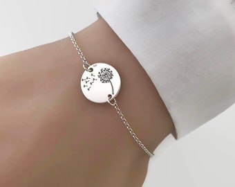 Sterling Silver Dandelion Bracelet, Adjustable bracelet, Dandelion jewelry, Gift for Mum, Silver bracelet, Make a wish