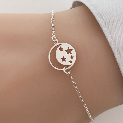 Galaxy Cuff Moon and Star Bracelet Celestial Rustic Etsy