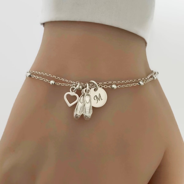 Personalised Ballet Bracelet in Sterling Silver - Personalized Bracelet, Ballet Shoes Bracelet, Dance Bracelet