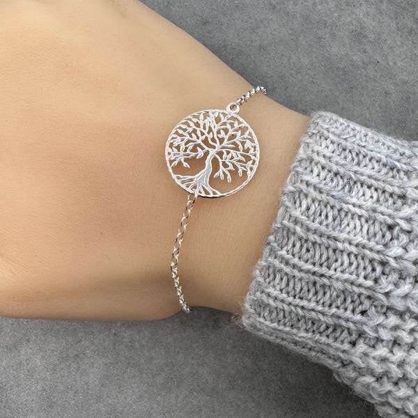 Sterling Silver Tree of Life Bracelet - Adjustable Jewellery Gift