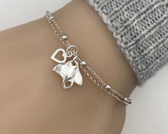 Sterling Silver Manta Ray Bracelet, Adjustable Silver Stingray Bracelet