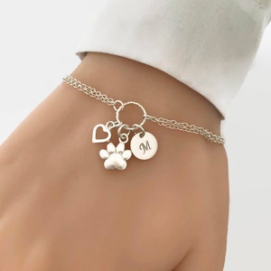 Sterling Silver Personalized Paw Bracelet - Pet bracelet, Personalised bracelet, Adjustable bracelet, Personalised Paw Jewellery