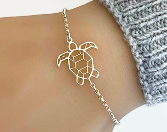 Sterling Silver Turtle Bracelet, Adjustable Tortoise Bracelet