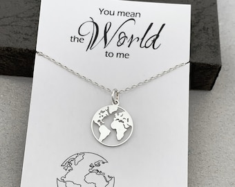 Map of the World Necklace in Sterling Silver, World Map Necklace, Globe Necklace