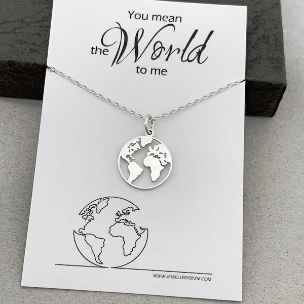 Collier carte du monde en argent sterling, collier carte du monde, collier globe