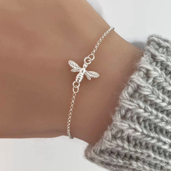 Bee Bracelet in Sterling Silver - Honey bee bracelet