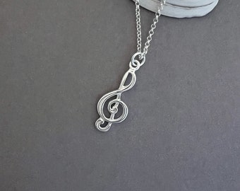 Sterling Silver Treble Clef Necklace, Music Necklace