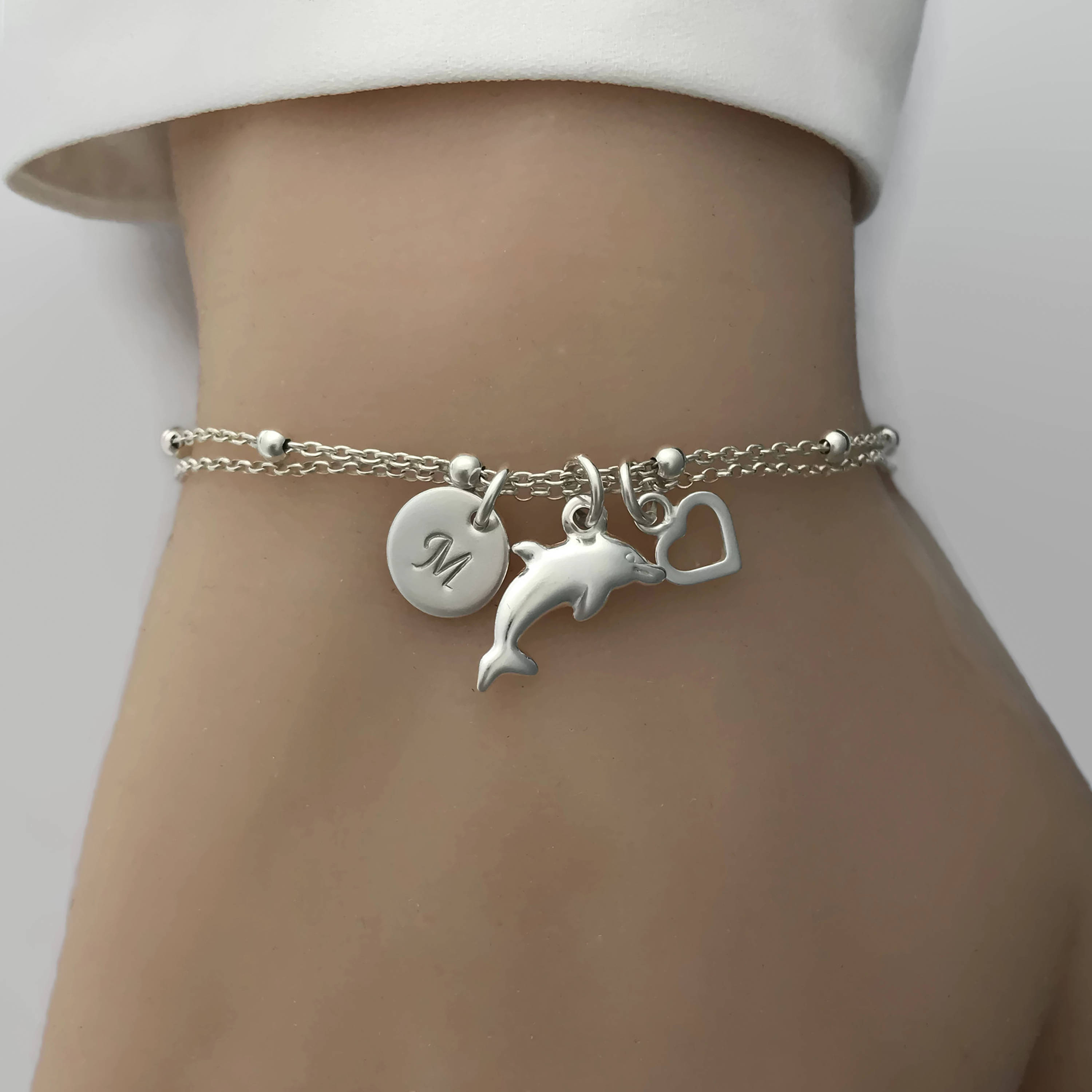 Personalised Dolphin Bracelet in Sterling Silver Dolphin Jewelry