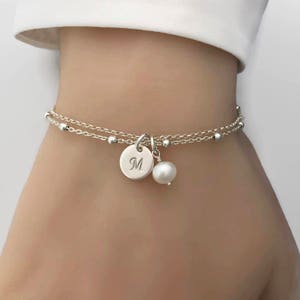 Sterling Silver Personalized Bridesmaid Bracelet, Bridesmaid Gift, Bridesmaid Jewellery, Personalized gift, Pearl jewellery