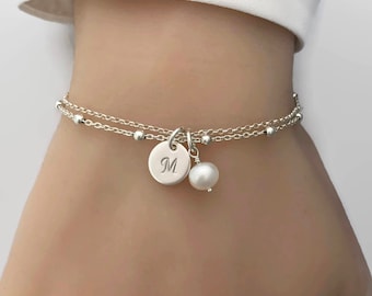 Sterling Silver Personalized Bridesmaid Bracelet, Bridesmaid Gift, Bridesmaid Jewellery, Personalized gift, Pearl jewellery