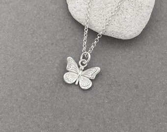 Vintage 925 Silver Minimalist Etched Butterfly Pendant