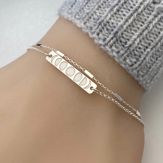 Moon Phases Bangle Bracelet Celestial Charm Bracelet Crescent Whole Half Moons Lunar Minimalist Stacking Bracelet Sterling Silver