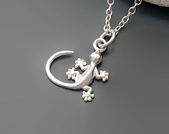 Gecko Necklace in Sterling Silver - Sterling Silver Lizard Necklace