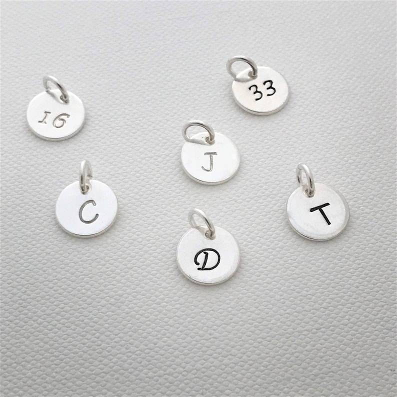 Hand Stamped Sterling Silver Personalized Initial or Number Charm image 4