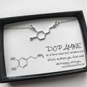 Sterling Silver Dopamine Necklace - Dopamine Molecule, Science Jewellery, Chemistry Jewellery