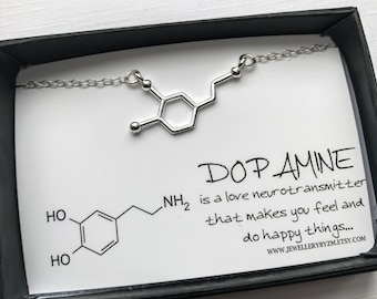 Sterling Silver Dopamine Molecule Necklace – Science Jewelry