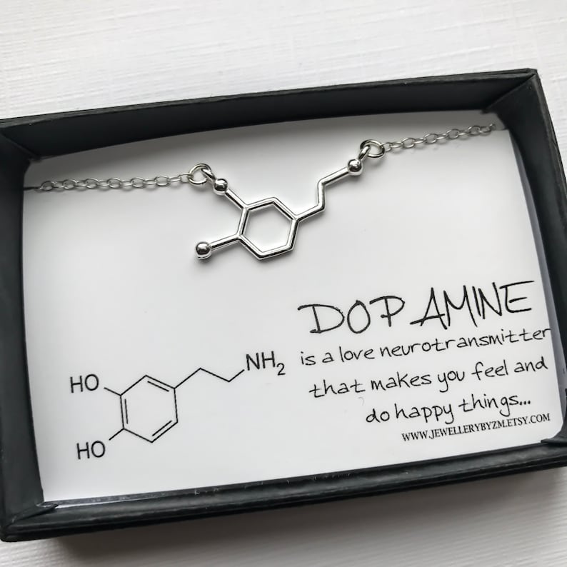 Sterling Silver Dopamine Necklace Dopamine Molecule, Science Jewellery, Chemistry Jewellery image 3