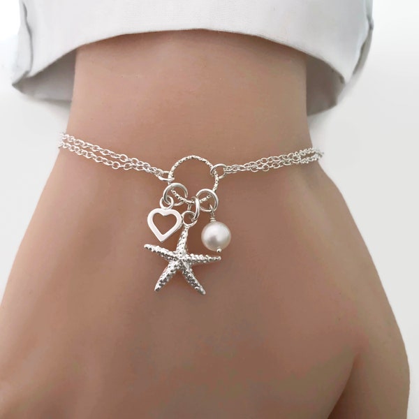 Starfish Bracelet in Sterling Silver - Adjustable Starfish Bracelet
