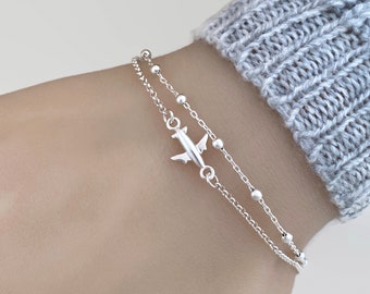 Sterling Silver Tiny Plane Bracelet, Layering Plane Bracelet, Travel Bracelet Anklet