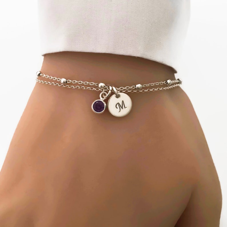 Personalized Sterling Silver Birthstone and Initial Bracelet Etsy