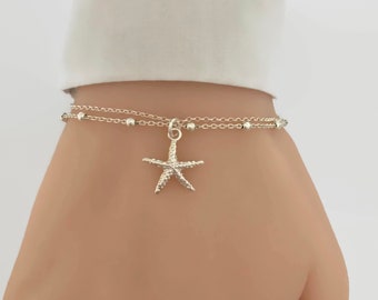 Sterling Silver Starfish Bracelet, Beach jewellery, Bridesmaid Gift, Beach wedding, Wedding jewelry