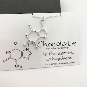 Sterling Silver Chocolate Necklace - Chocolate Molecule, Science Jewellery, Chemistry Jewellery, Theobromine molecule, Molecule necklace