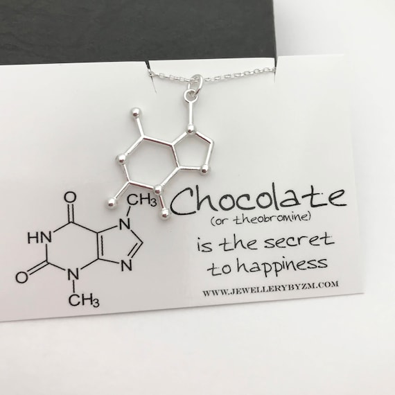 Sterling Silver Chocolate Necklace - Chocolate Molecule, Science Jewellery, Chemistry Jewellery, Theobromine molecule, Molecule necklace