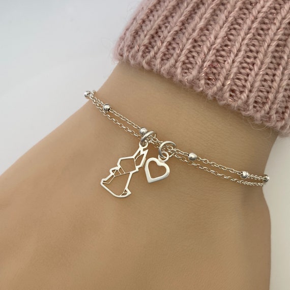 Sterling Silver Origami Bunny Rabbit Bracelet, Silver Sterling Silver Origami Bunny Rabbit Bracelet, Silver