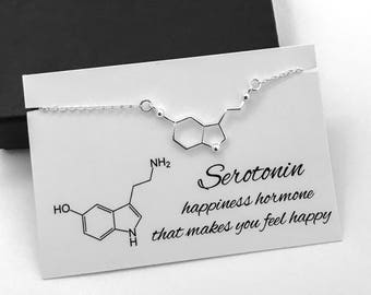 Sterling Silver Serotonin Necklace - Serotonin Molecule, Science Jewellery, Chemistry Jewellery, Molecule Necklace
