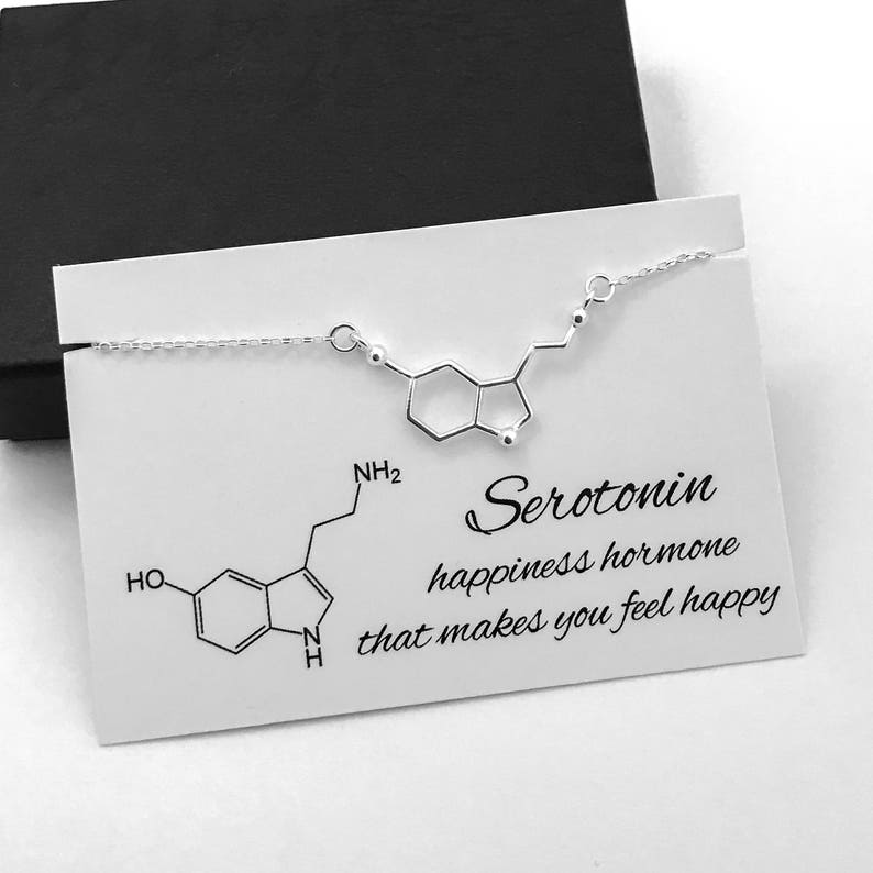 Collar de serotonina de plata de ley Molécula de serotonina, joyería científica, joyería química, collar de moléculas imagen 4