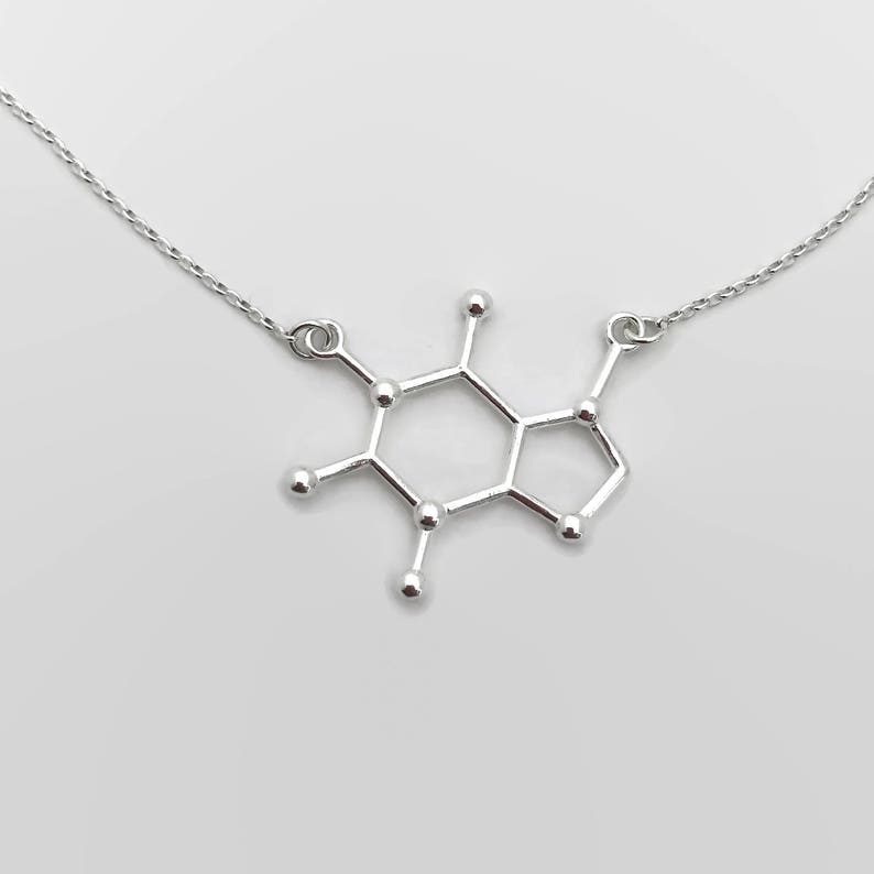 Sterling Silver Caffeine Necklace Caffeine Molecule, Science Jewellery, Chemistry Jewellery, Gift for her, Molecule necklace image 6