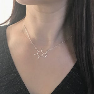 Sterling Silver Caffeine Necklace Caffeine Molecule, Science Jewellery, Chemistry Jewellery, Gift for her, Molecule necklace image 5
