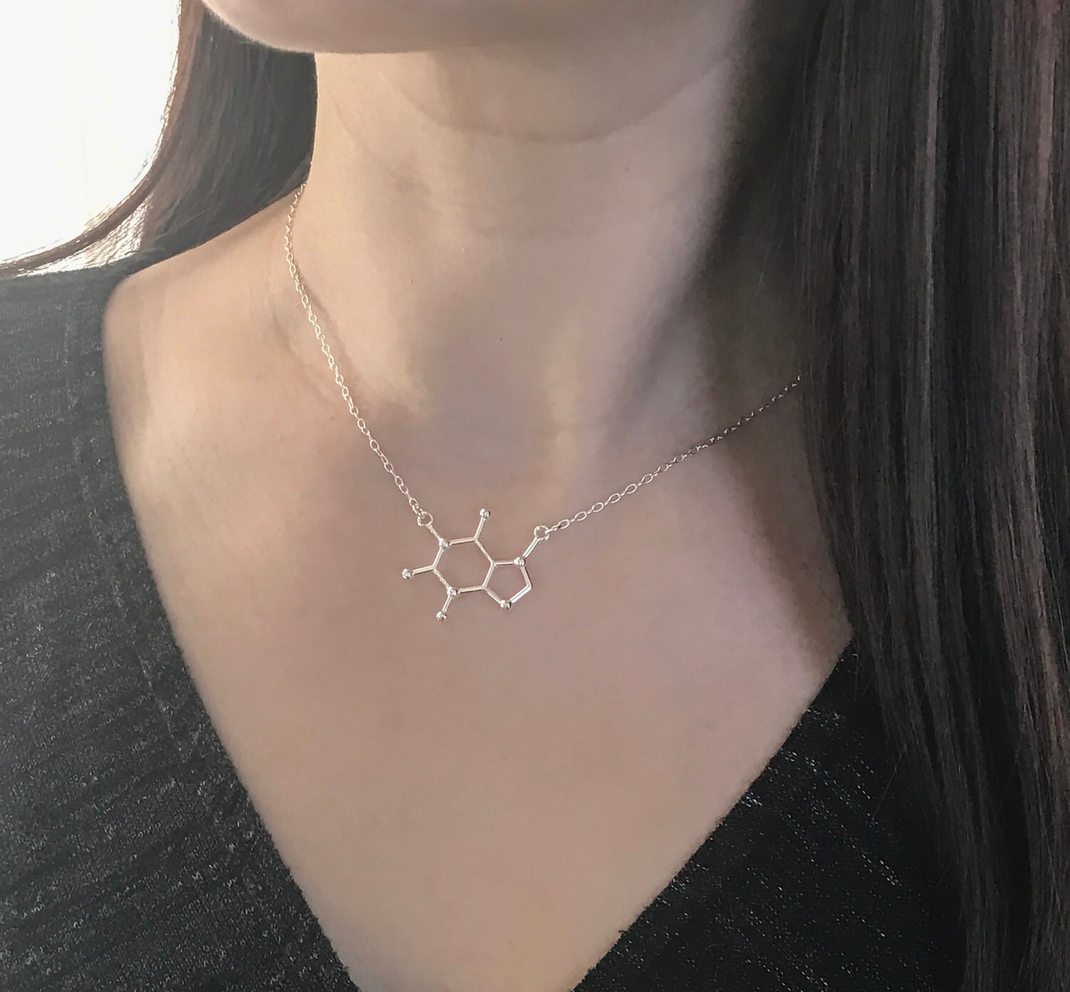 Caffeine Molecule Pendant Necklace - Science Jewelry For Coffee & Soda Lovers, Unisex Gift