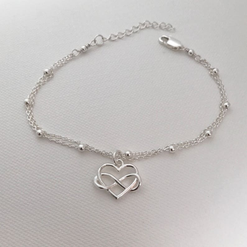 Infinity Love Bracelet, Sterling Silver Infinity Heart Bracelet, Endless Love, Double Layering Bracelet, Gift for Mom, Mothers day gift image 3