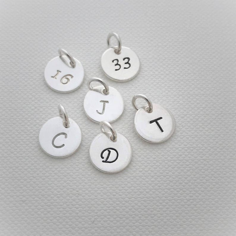 Hand Stamped Sterling Silver Personalized Initial or Number Charm image 3