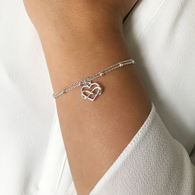 Infinity Love Bracelet, Sterling Silver Infinity Heart Bracelet, Endless Love, Double Layering Bracelet, Gift for Mom, Mothers day gift image 4