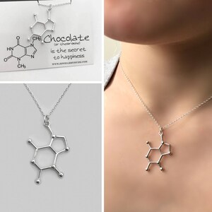 Sterling Silver Chocolate Necklace - Chocolate Molecule, Science Jewellery, Chemistry Jewellery, Theobromine molecule, Molecule necklace image 3