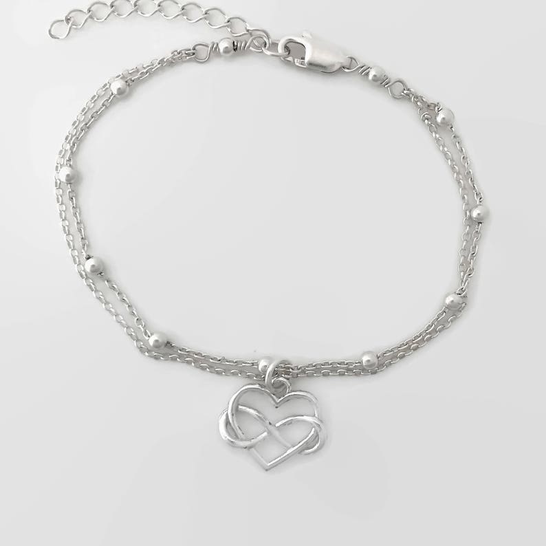 Infinity Love Bracelet, Sterling Silver Infinity Heart Bracelet, Endless Love, Double Layering Bracelet, Gift for Mom, Mothers day gift image 5